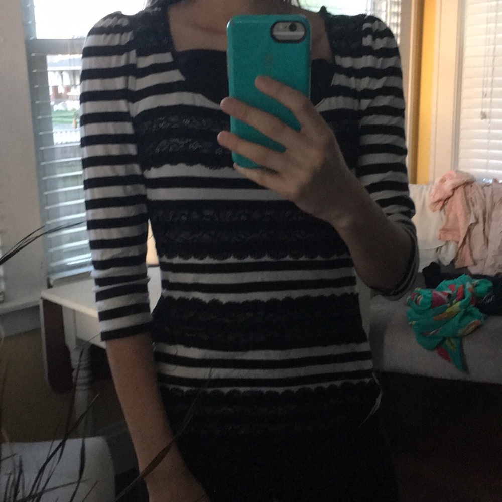 Striped and lace blouse
